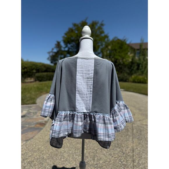 Handmade and Upcycled Ruffled Poncho Organic Cotton One Size | SAME DAY SHIP - Picture 6 of 8